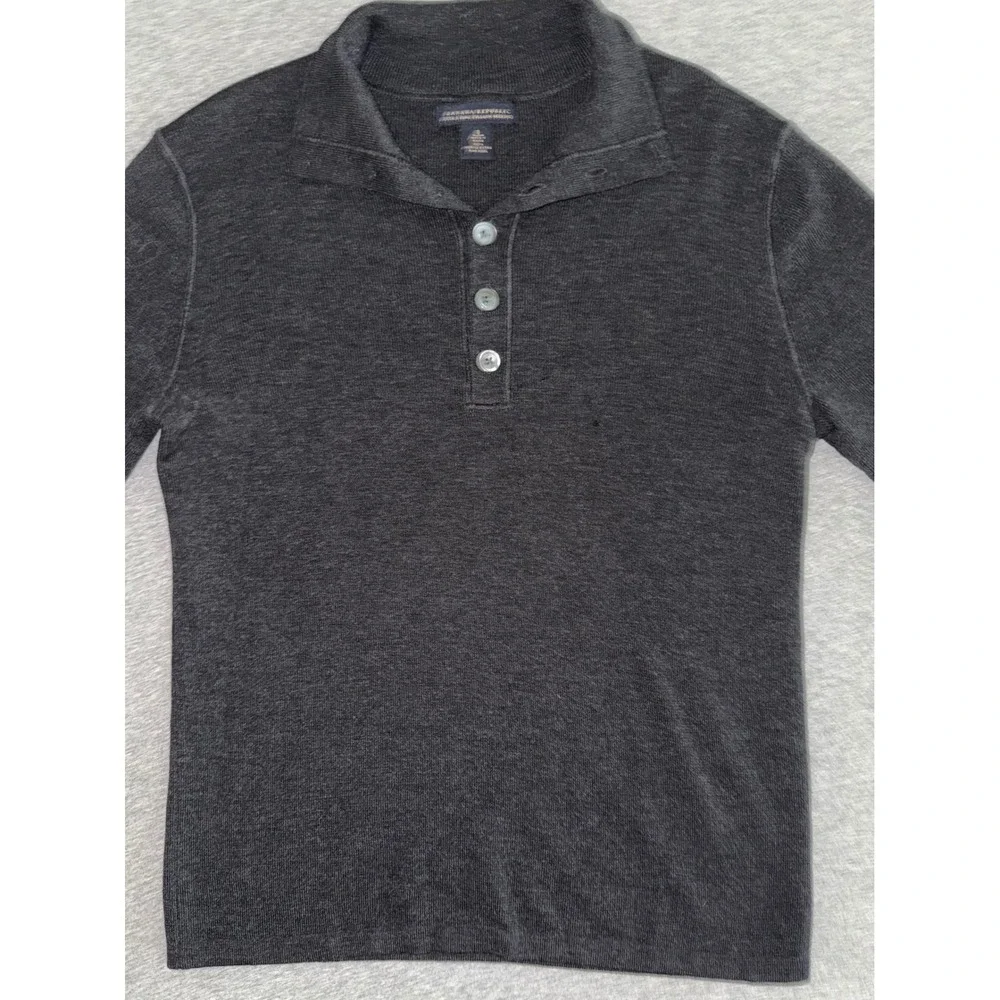 Banana Republic Mens Gray Merino Wool Henley Sweater Elbow Patch Size Small